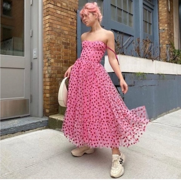 NWT Betsey Johnson Valentines Metallic Heart Print Mesh Midi Dress TIKTOK Viral - Picture 10 of 11